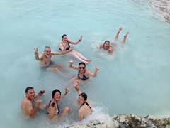 Anthony, Ichi, Helen, Kevin, Kate, Gill and Scuba Gill enjoying a dip in a pool at Pamukkale