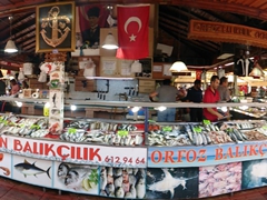 Fethiye's fantastic fish market - just buy your fish from any vendor and a nearby restaurant will cook it to perfection for you!