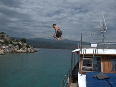 Anthony leaps into the water