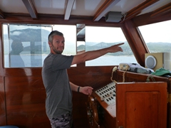 Robby steering the boat!