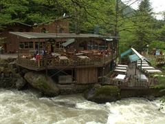 Riverside restaurants at the base of Sumela Monastery