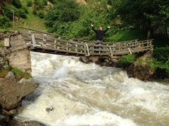 Robby on a wooden bridge in the Kackar Mountains