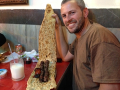 Robby with his lamb kebab served with a healthy serving of bread!
