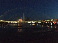 Panoramic view of Imam Square at night (Sheikh Lotfollah Mosque, Imam Mosque, and Ali Qapu Palace)