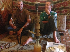 Robby and Lars happy that we found a shisha bar in Shiraz. There has been a recent crackdown on smoking shisha in Iran with many forced closures