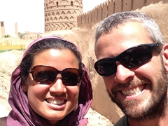 Posing by one of Meybod's many mud brick towers
