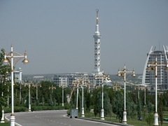 Distant view of the Monument of Turkmenistan Constitution, the 2nd tallest building in the country at 185 meters