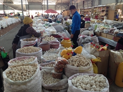Dried cheese balls for sale; Osh Bazaar