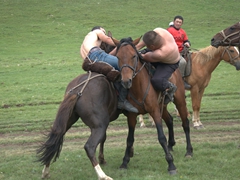 Horse game #3 was a version of wrestling on horseback with the winner having complete control of both his horse and his opponent; Lake Son-Kul