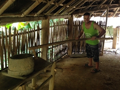 Robby demonstrates the grinder; Ethnology Museum
