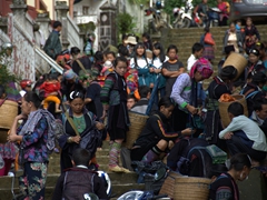 A bustling scene at the morning market in Sapa