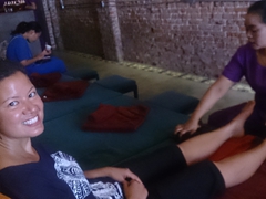 Becky loving her $1.50 hour long foot massage - one of the best bargains in Siem Reap