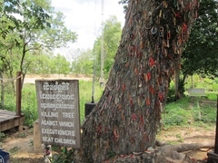 A visit to the Choeung Ek Genocidal Center will weigh heavy on your soul as you witness the evil that mankind can inflict upon another. Here, babies' skulls were bashed against this tree and flung into a nearby grave