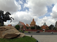 Statues of 17th Century military leader Techo Meas and his protege, Techo Yort, on Sisowath Quay; Phnom Penh