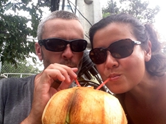 Sipping fresh coconut juice for 3000 Riel