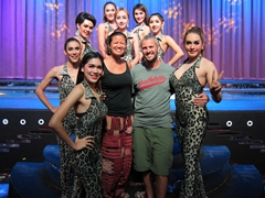 Posing with "kathoey" (ladyboy) dancers at the Playhouse Magical Cabaret