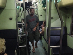 Robby smiles on our sleeper train from Bangkok to Surat Thani 