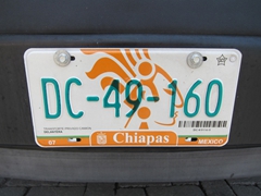 License plate of the Mexican state of Chiapas, adjacent to Guatemala