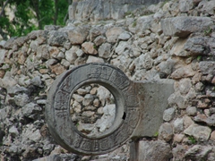 Detail of a goal post at the ball field; Uxmal (it is unclear if the winning or losing team was executed at the end of the match but for several poor souls, this goal post would be one of the last things they saw while alive)