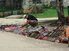 Vendors setting up their souvenirs for sale; Chichen Itza