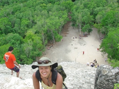 Becky atop the Nohoch Mul; Coba