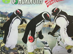 How can we pass up going to the gym with this advertisement? Penguins pumping iron? Classic!