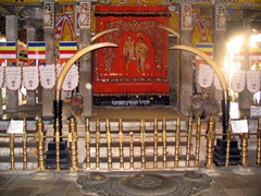 Massive elephant tusks adorn the entrance to the Temple of the Tooth, one of the most sacred Buddhists sites in the world!