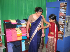Becky trying on a saree in Kandy