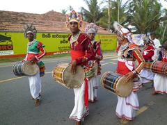 Sri Lankan drummers take the show on the road; near Galle