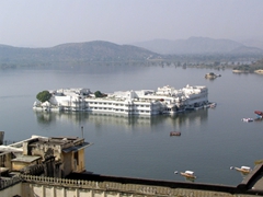 Overlooking the fancy Lake Palace Hotel from the City Palace