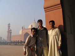 Saeed, Robby, and Wajid Ali pose at Badshahi Mosque