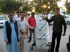 These boxes of donations for the earthquake victims were gratefully received