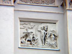 Zoomed up view of a mural on the Helsinki Lutheran Cathedral