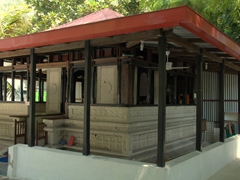 A compact coral stone mosque at the corner of Sultan's Park; Malé