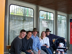 Rob, Becky, John, Mere, Joe and Linnea wait for a train to the Cannstatter Volksfest