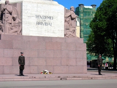 Soldiers standing smartly, base of 'Milda' (Freedom Monument)