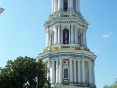 View of the Great Lavra Bell Tower. It was the tallest free-standing belltower at the time of its construction in 1731; Kiev Monastery of the Caves
