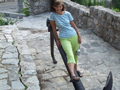 Laverne posing on an old anchor near the Croatia/Montenegro border