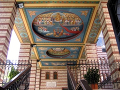 Beautiful frescoes adorn the ceiling of a Thessaloniki church