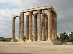 The temple of Olympian Zeus is the largest of all Greek temples and took several centuries to build. Only 15 columns remain of the original temple 