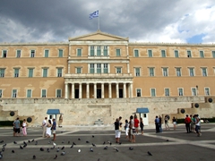 A view of the massive Parliament building in Syntagma’s square