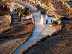 Close up of a church in the road (as seen from Plaka sunset point)