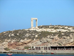 The marble Portara archway is on its own peninsula. The unfinished temple was dedicated to Apollo (and was commissioned under the orders of tyrant Lydamis in 6th cent BC)