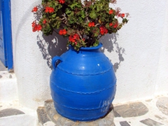 Pretty flowers bloom in a Greek urn