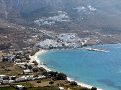 View of Aegiali beach and harbor from Tholaria