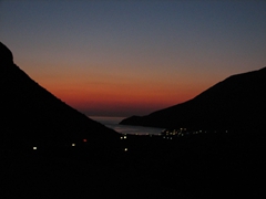 View of the sunset over Kamares Bay