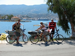 Robby, Ann and Bob are set to cycle the day away; (bikes were rented from Kosta's bike rental for 5 Euros/day)