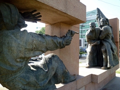 Characters from Tajikistan's national poet Sadriddin Ayni's books. This scene depicts the Bolshevik takeover; Aini Square in Dushanbe