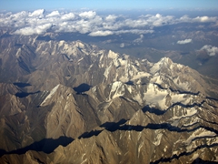 Aerial view of a mountain range in northern Tajikistan