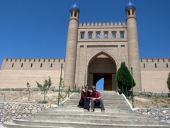 Sitting in front of Mugh Tappa (Mughtepa), the old citadel that dominates the town of Istaravshan